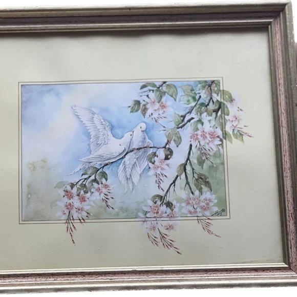 Vintage Haik Muradian Doves & Branches print framed 11 x 9 Home Decor Wall Art - Picture 2 of 9